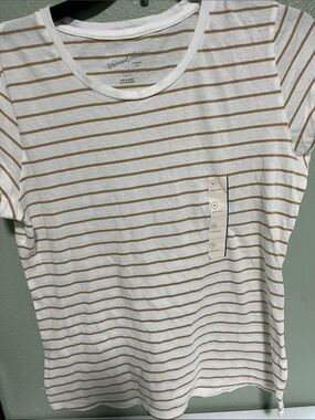 Universal Thread Cream and Tan Striped Crewneck Tee